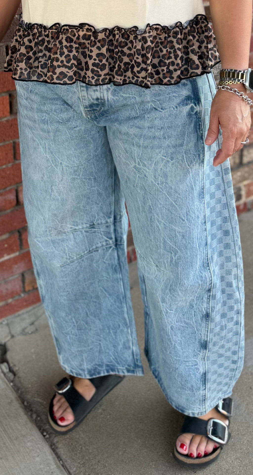 The Kristin Checkered Barrel Jeans