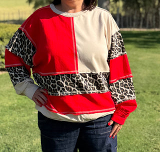 Lupe Leopard Color Block Top