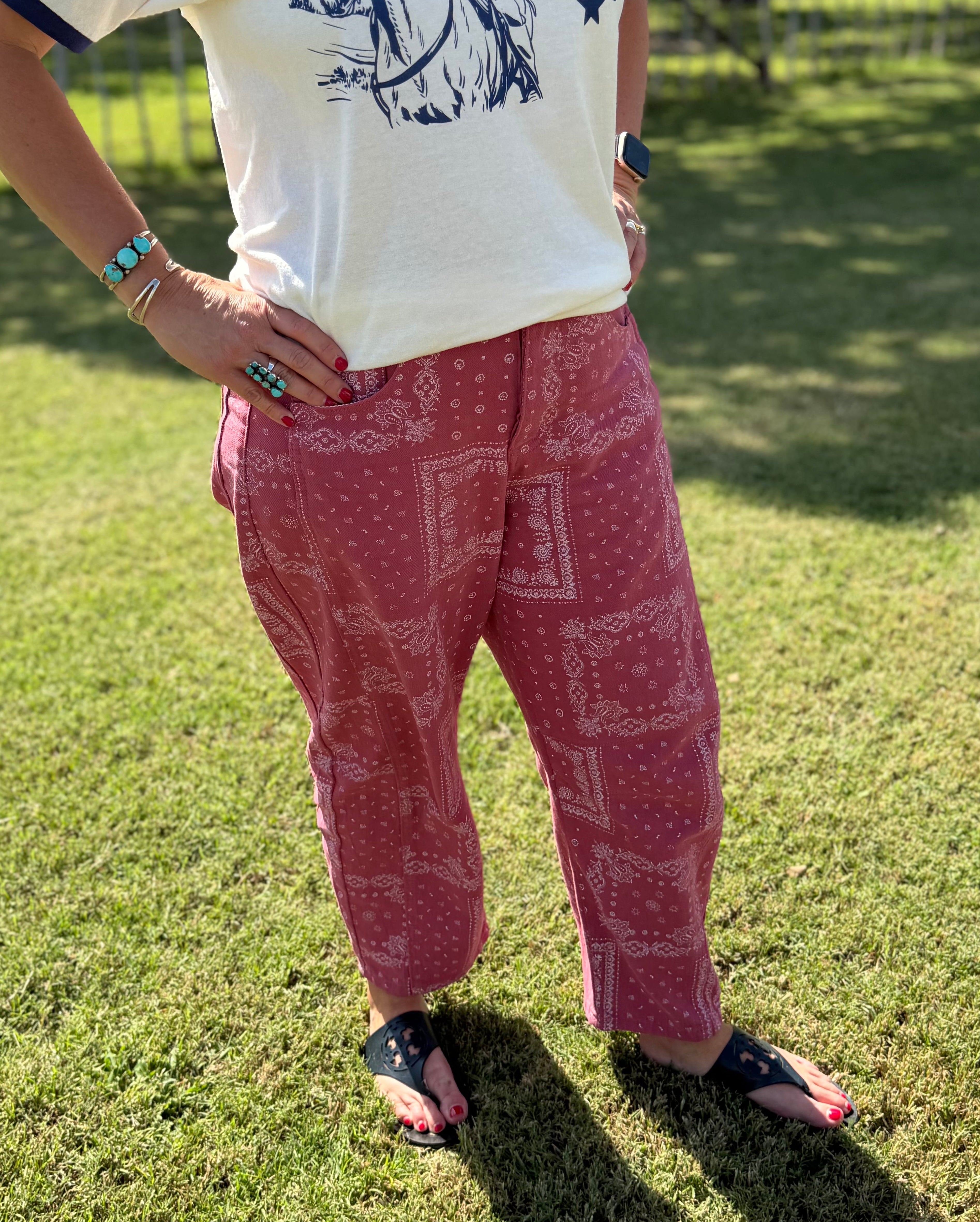 Bandana Print Barrel Jeans