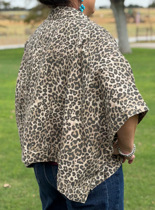 Leopard Cape Sleeve Trucker Jacket