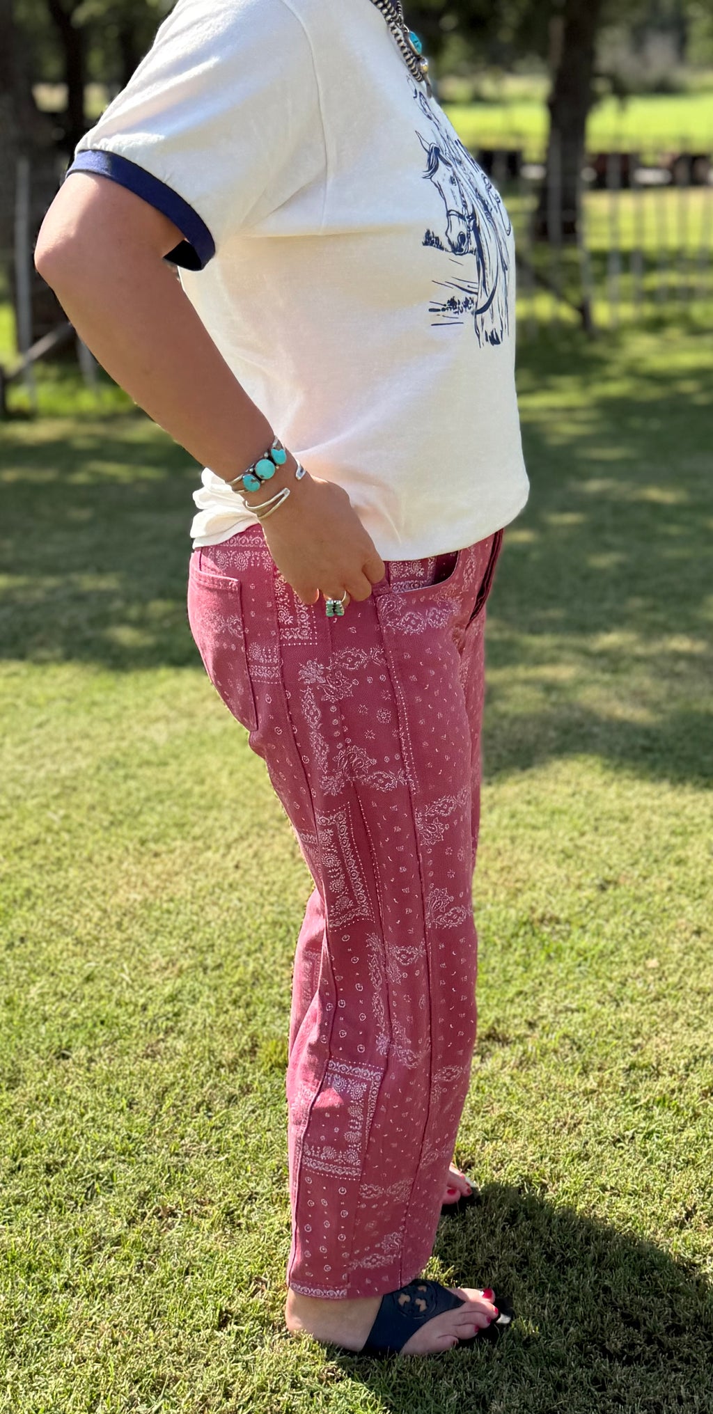 Bandana Print Barrel Jeans