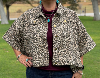Leopard Cape Sleeve Trucker Jacket