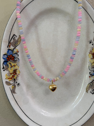 Pastel Heart Charm Beaded Necklace
