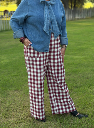 Aggie Maroon Plaid Drawstring Pants