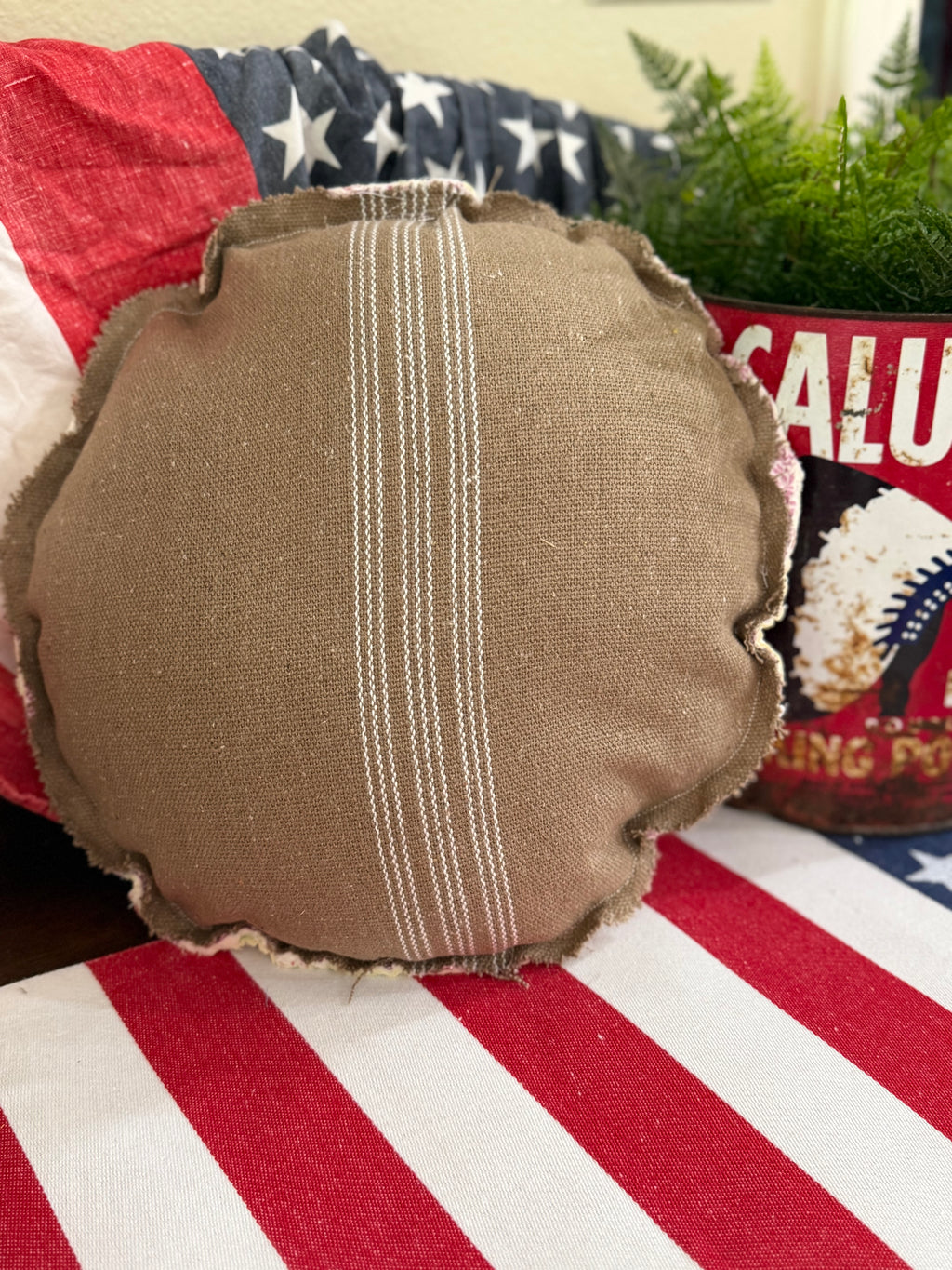 Vintage Red Round Pillow