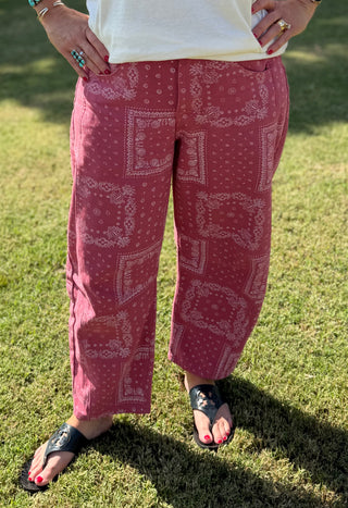 Bandana Print Barrel Jeans