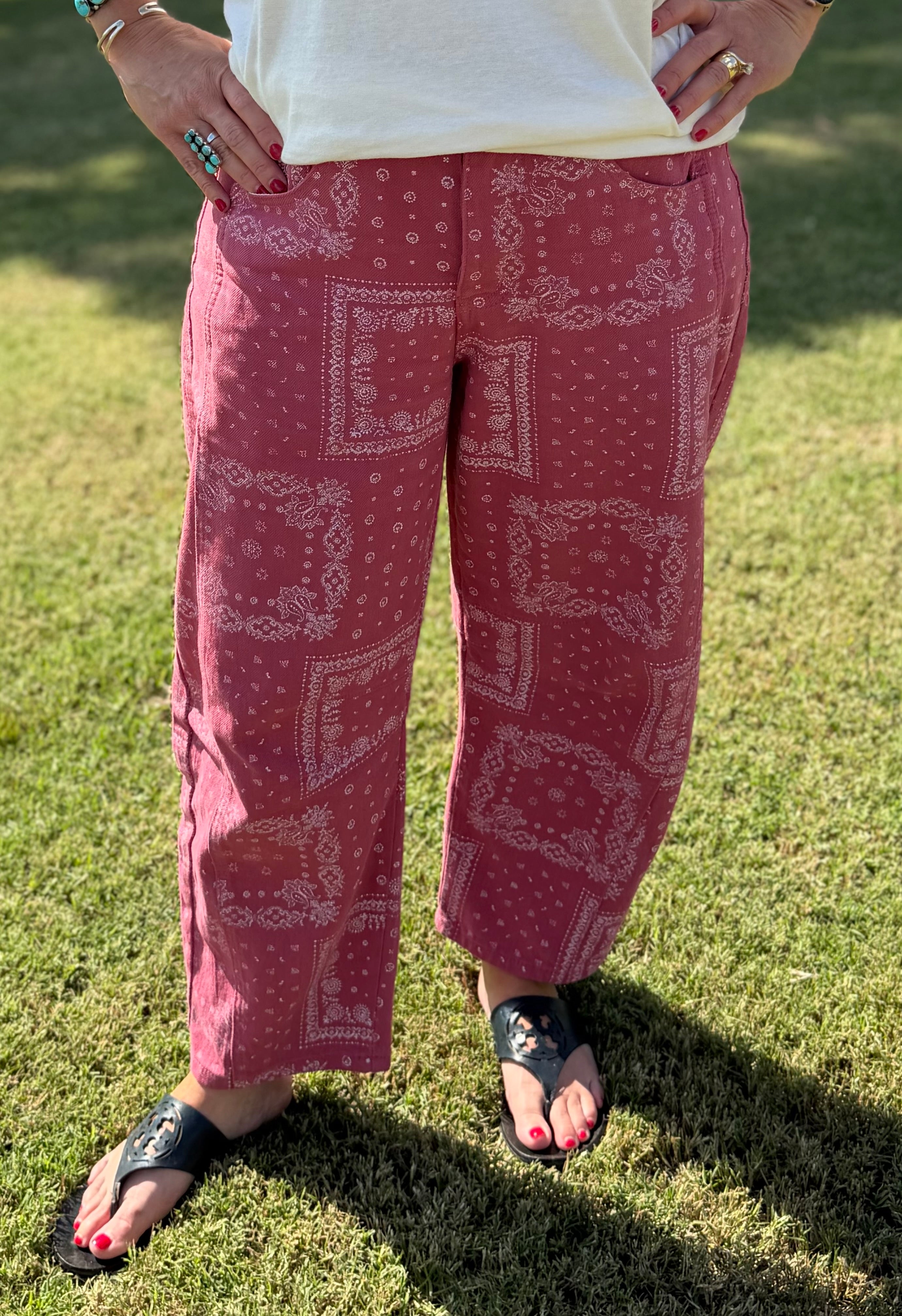 Bandana Print Barrel Jeans