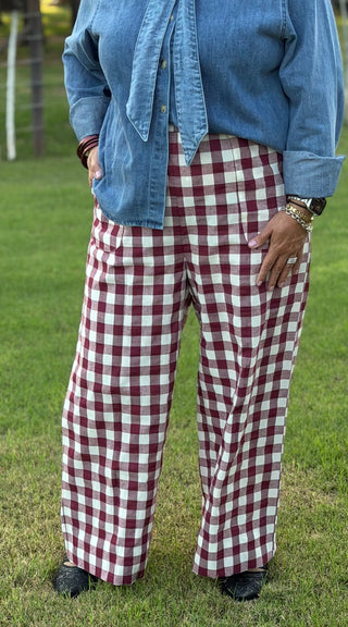 Aggie Maroon Plaid Drawstring Pants