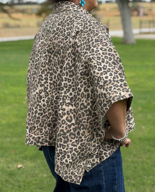 Leopard Cape Sleeve Trucker Jacket