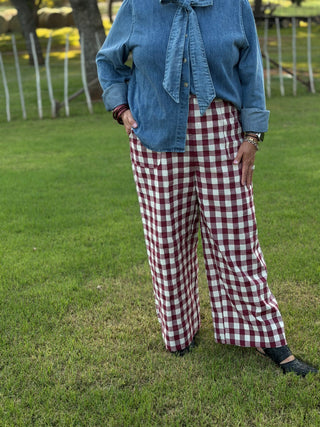Aggie Maroon Plaid Drawstring Pants