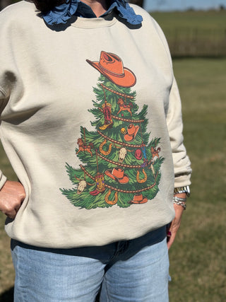 Cowboy Christmas Tree Crewneck