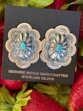 Lavina Benally Kingman Turquoise Concho Earrings