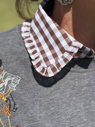 Brown Gingham Ruffle Faux Collar