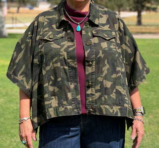 Camo Cape Sleeve Trucker Jacket