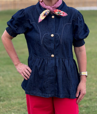 Golden Denim Peplum Top