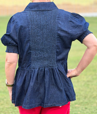 Golden Denim Peplum Top