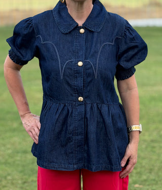Golden Denim Peplum Top