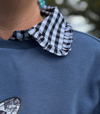 Black Gingham Ruffle Faux Collar