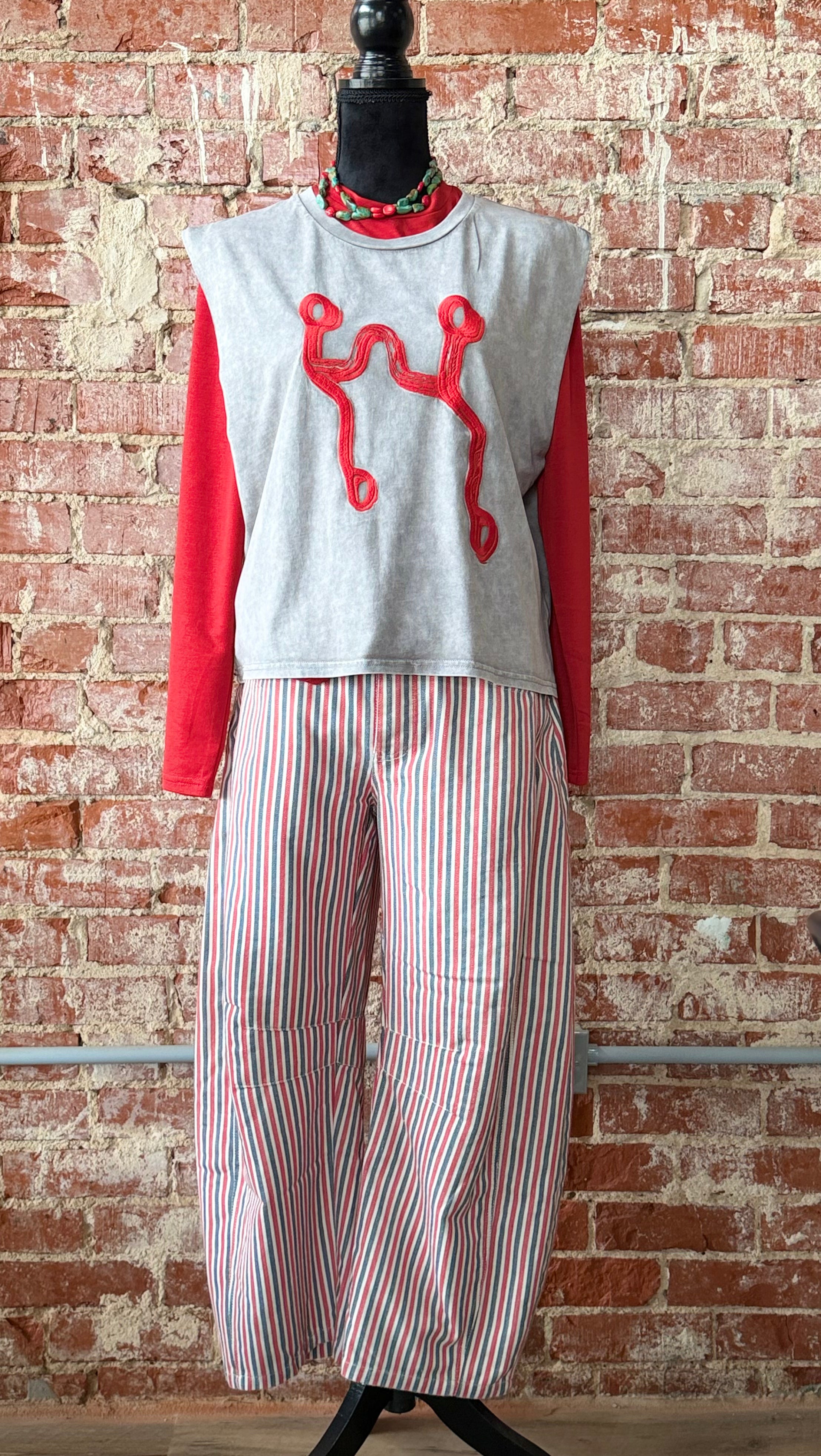 Red Striped Barrel Jeans