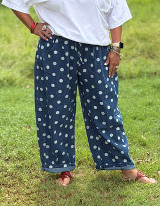 Hallie Polka Dot Denim Barrel Pants
