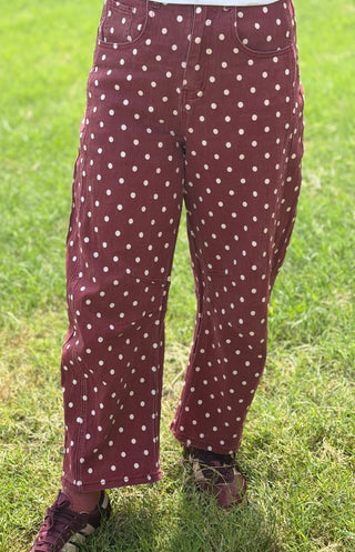 Howdy Polka Dot Denim Barrel Pants